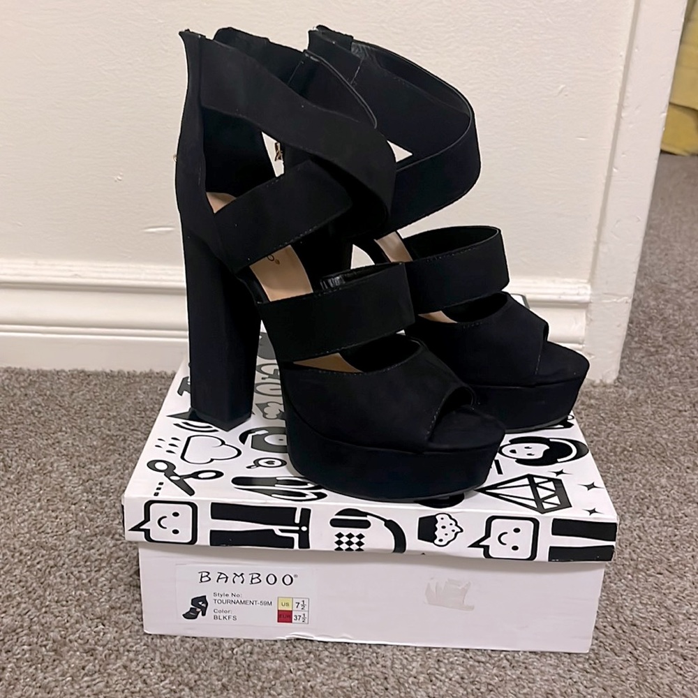 Bamboo Black Strappy Heels